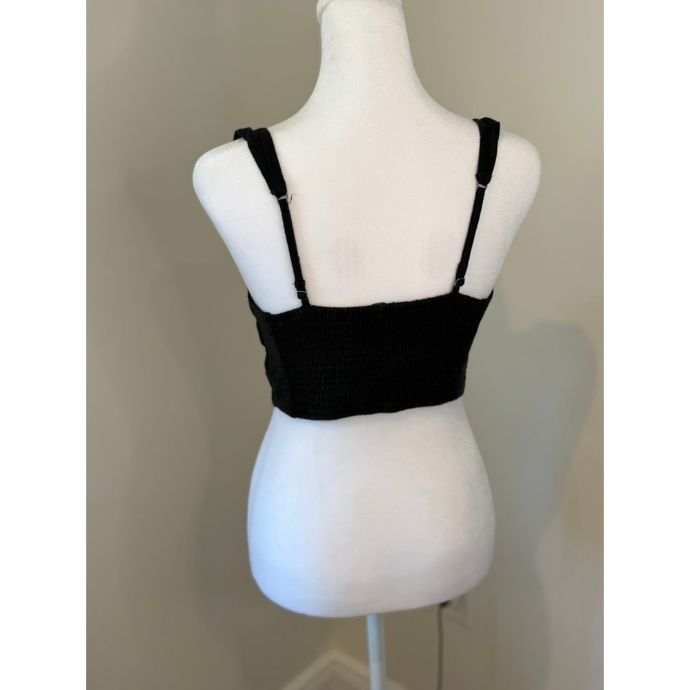 Abercrombie & Fitch Square Neck Crop Top Black Adjustable Straps Smocked Back S - Picture 3 of 7